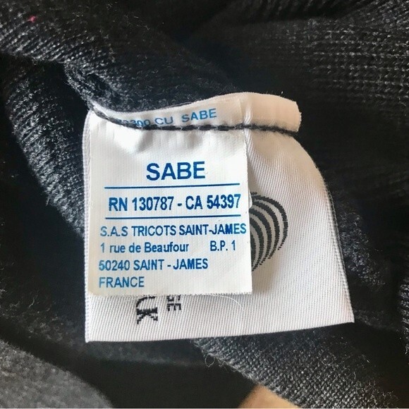 SAINT JAMES Sweater 100% Wool Men’s Black Stripe Turtleneck Woolmark - Picture 7 of 8